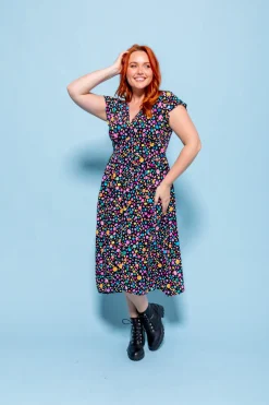 Proud Poppy Clothing *UNICORN* Aurora Midi Dress in Black Pebble by Kasey Rainbow New