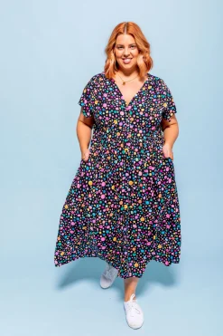Proud Poppy Clothing *UNICORN* Aurora Midi Dress in Black Pebble by Kasey Rainbow New