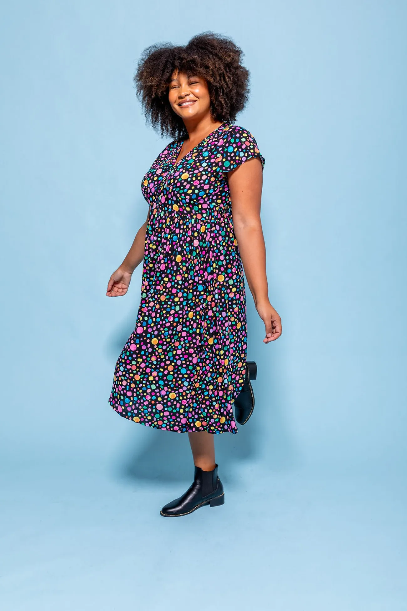 Proud Poppy Clothing *UNICORN* Aurora Midi Dress in Black Pebble by Kasey Rainbow New