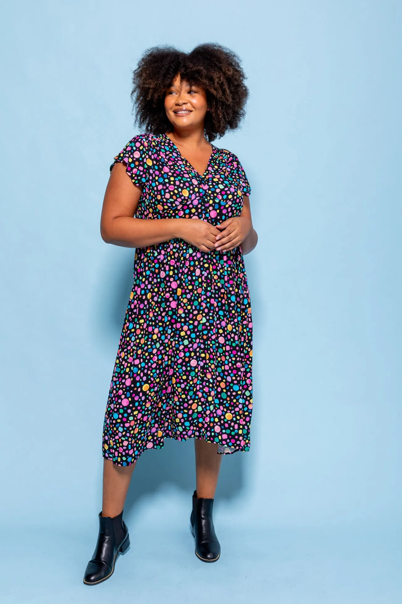 Proud Poppy Clothing *UNICORN* Aurora Midi Dress in Black Pebble by Kasey Rainbow New
