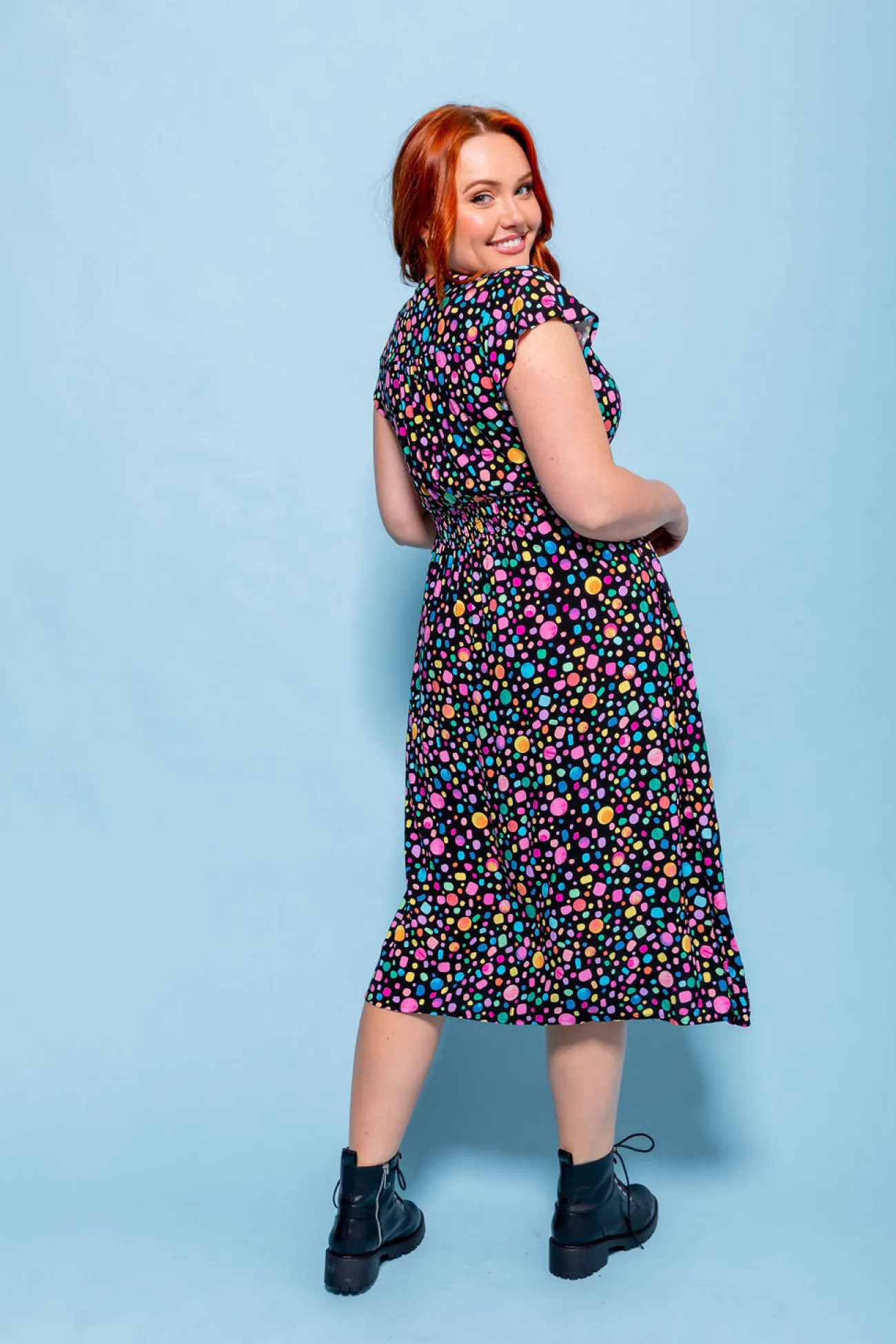 Proud Poppy Clothing *UNICORN* Aurora Midi Dress in Black Pebble by Kasey Rainbow New