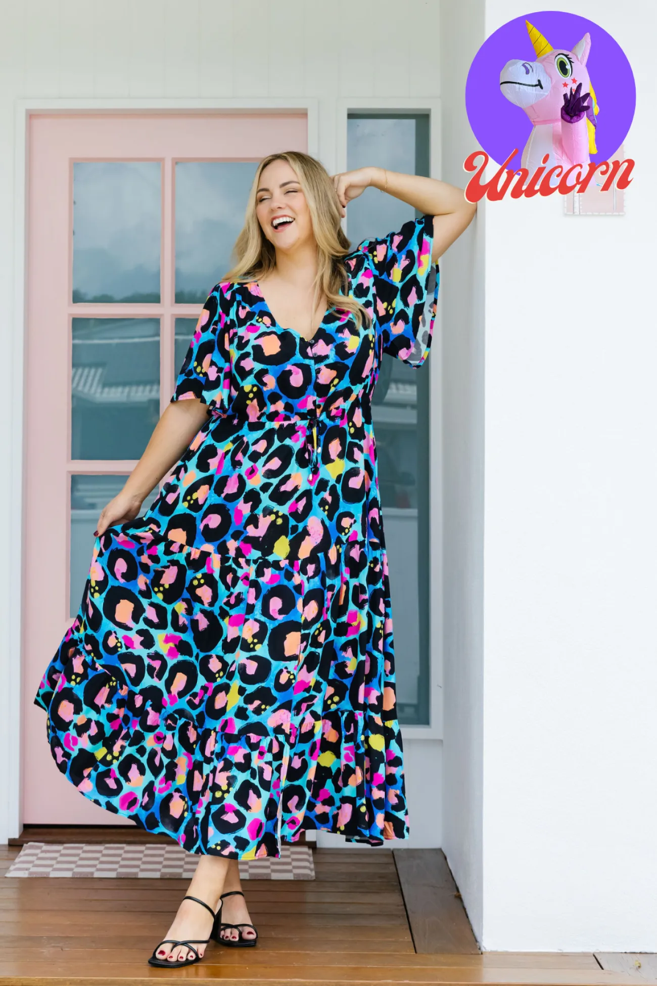 Proud Poppy Clothing *UNICORN* Bonnie Dress in Kasey Leopard by Kasey Rainbow Clearance