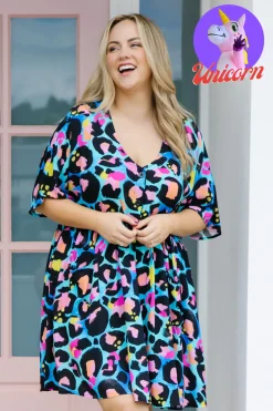 Proud Poppy Clothing *UNICORN* Disco Dress In Kasey Leopard by Kasey Rainbow Outlet