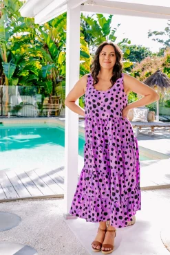 Proud Poppy Clothing *UNICORN* Ronnie Tiered Midi Dress in Purple Cheetah by Kasey Rainbow Online